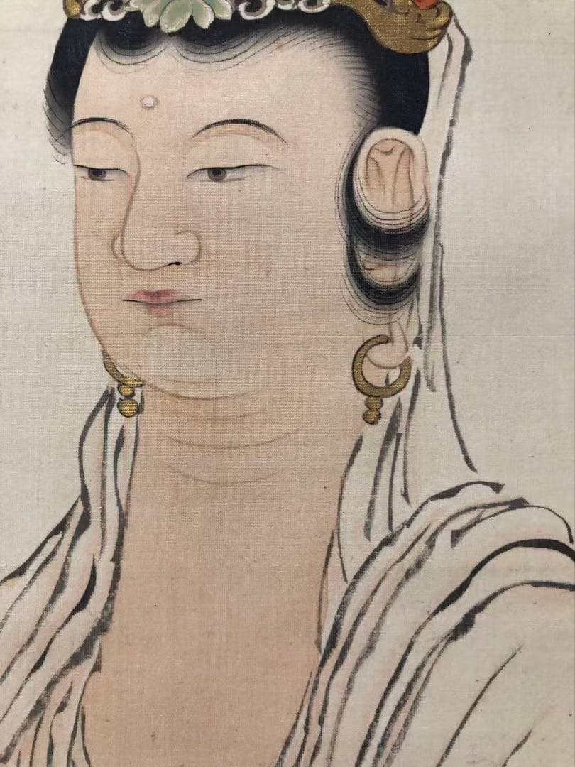 掛け軸　佛画 金鳞 絵［観音図］絹本　肉筆　木箱無！