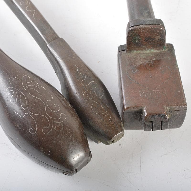 時代提げ物　書道具　古銅　銀象嵌　矢立　5点まとめて　V　R5682