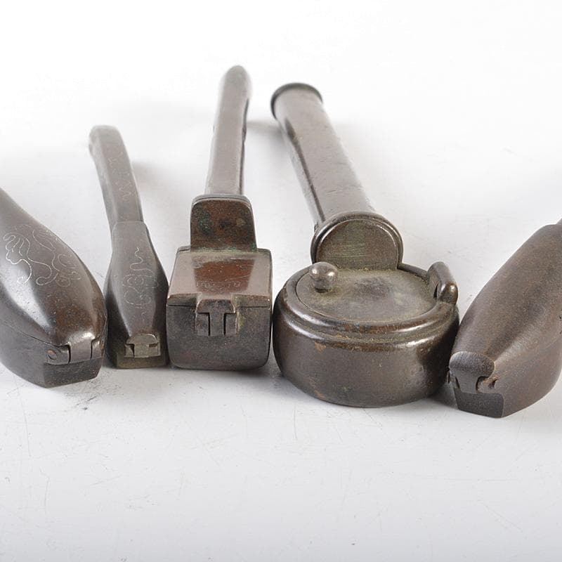 時代提げ物　書道具　古銅　銀象嵌　矢立　5点まとめて　V　R5682