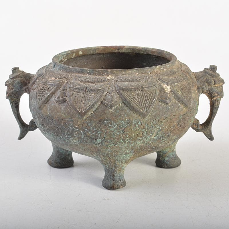 中国　古銅青銅　双耳四つ足香炉　V　R7491