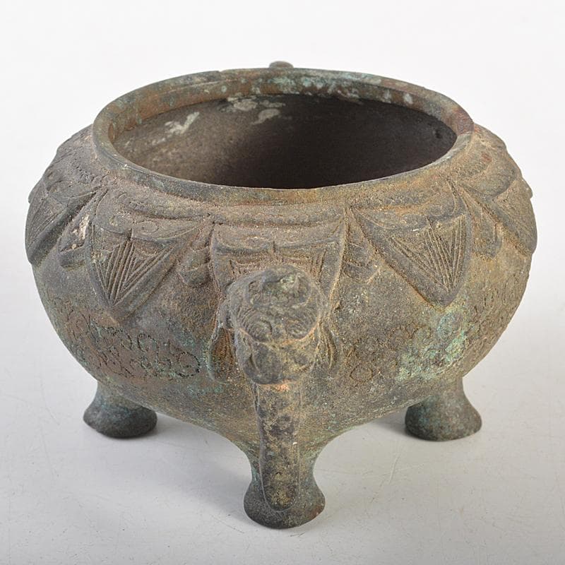 中国　古銅青銅　双耳四つ足香炉　V　R7491
