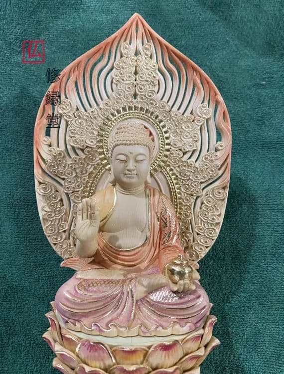 【修縁堂】彩繪 瑠璃光薬師仏 仏師手工精彫り 木彫仏像 極上品 仏教工芸品