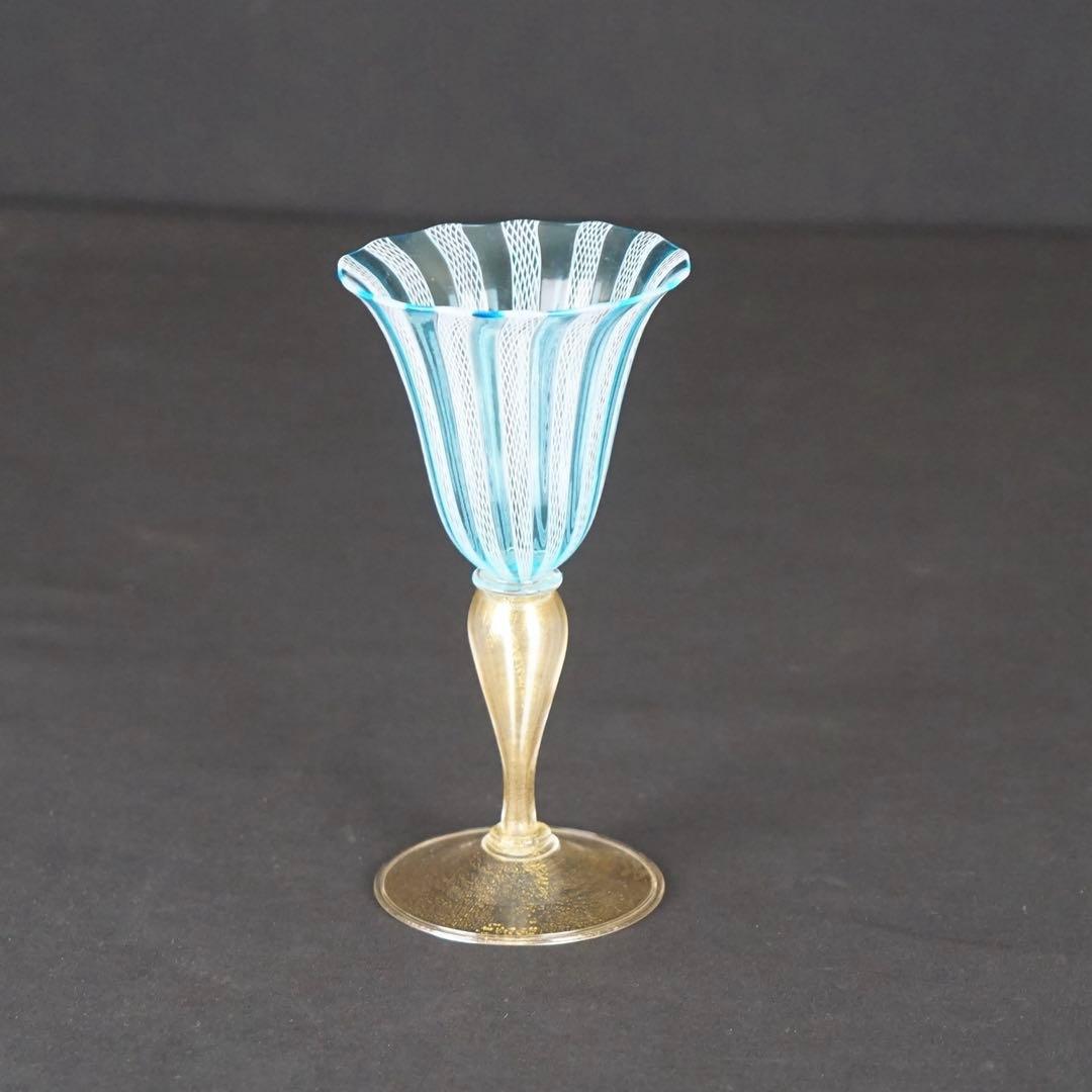 【MURANO】ベネチアンガラス ムラーノ ムラノ ワイングラス 金彩 レース