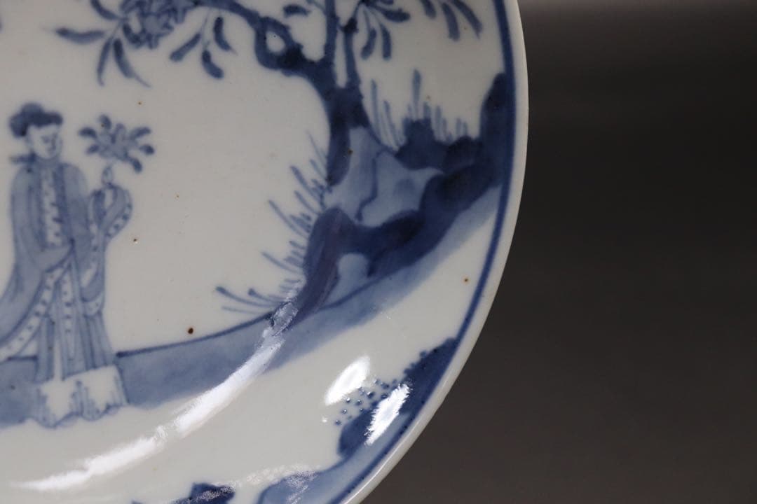 中国　明時代　染付仕女紋小皿　送料込み0908