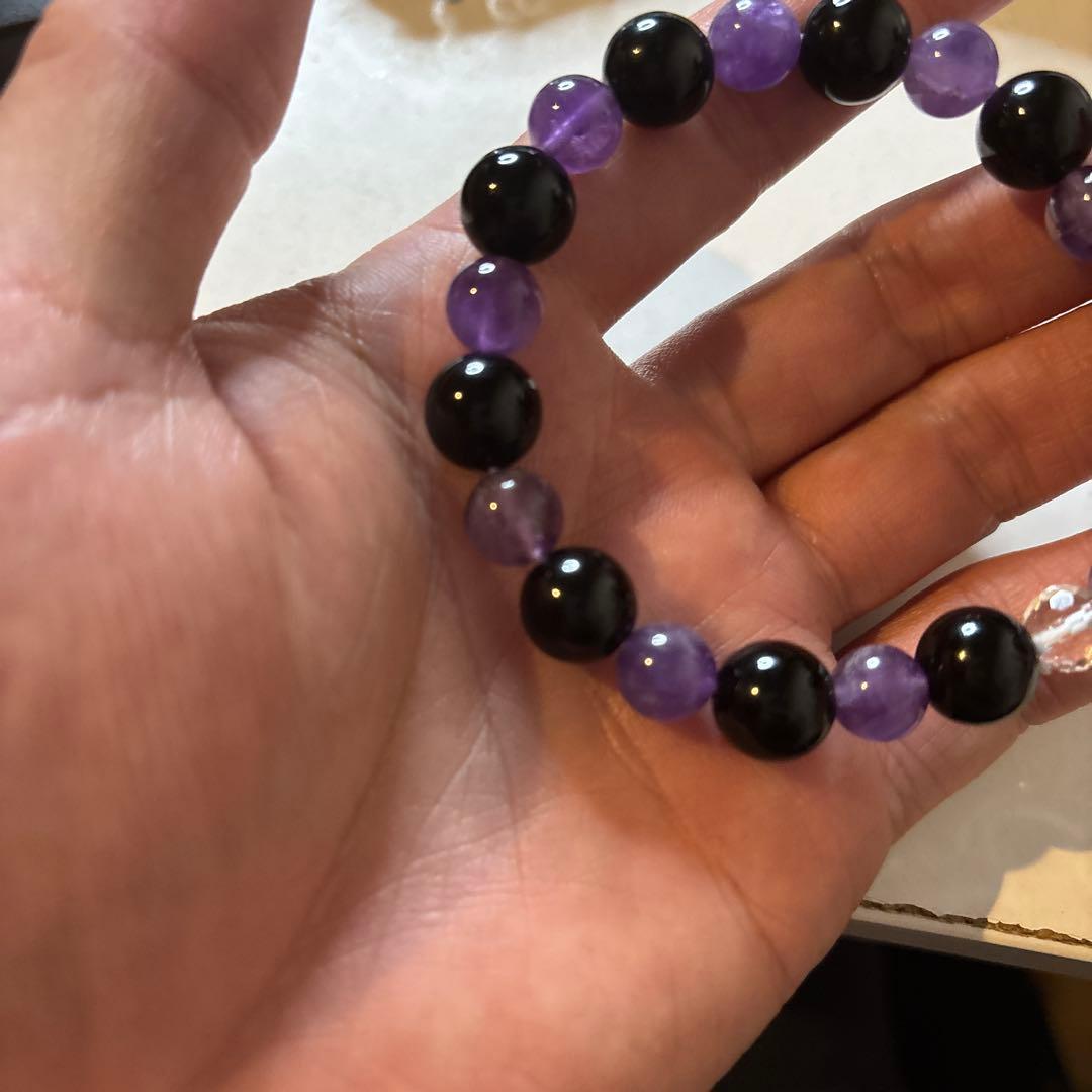 モリオンとアメジストとアクアオーラ水晶たんのブレスレット！