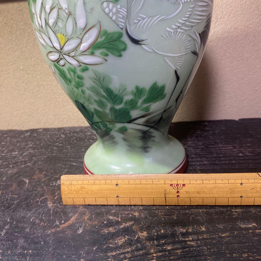 龍耳付色絵青磁花瓶　【作名有】