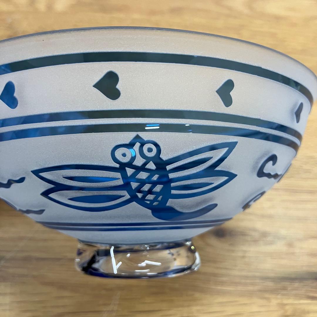 未使用 松添春 硝子 蜻蛉 茶碗 抹茶茶碗 茶道具 ガラス トンボ柄 ガラス工芸