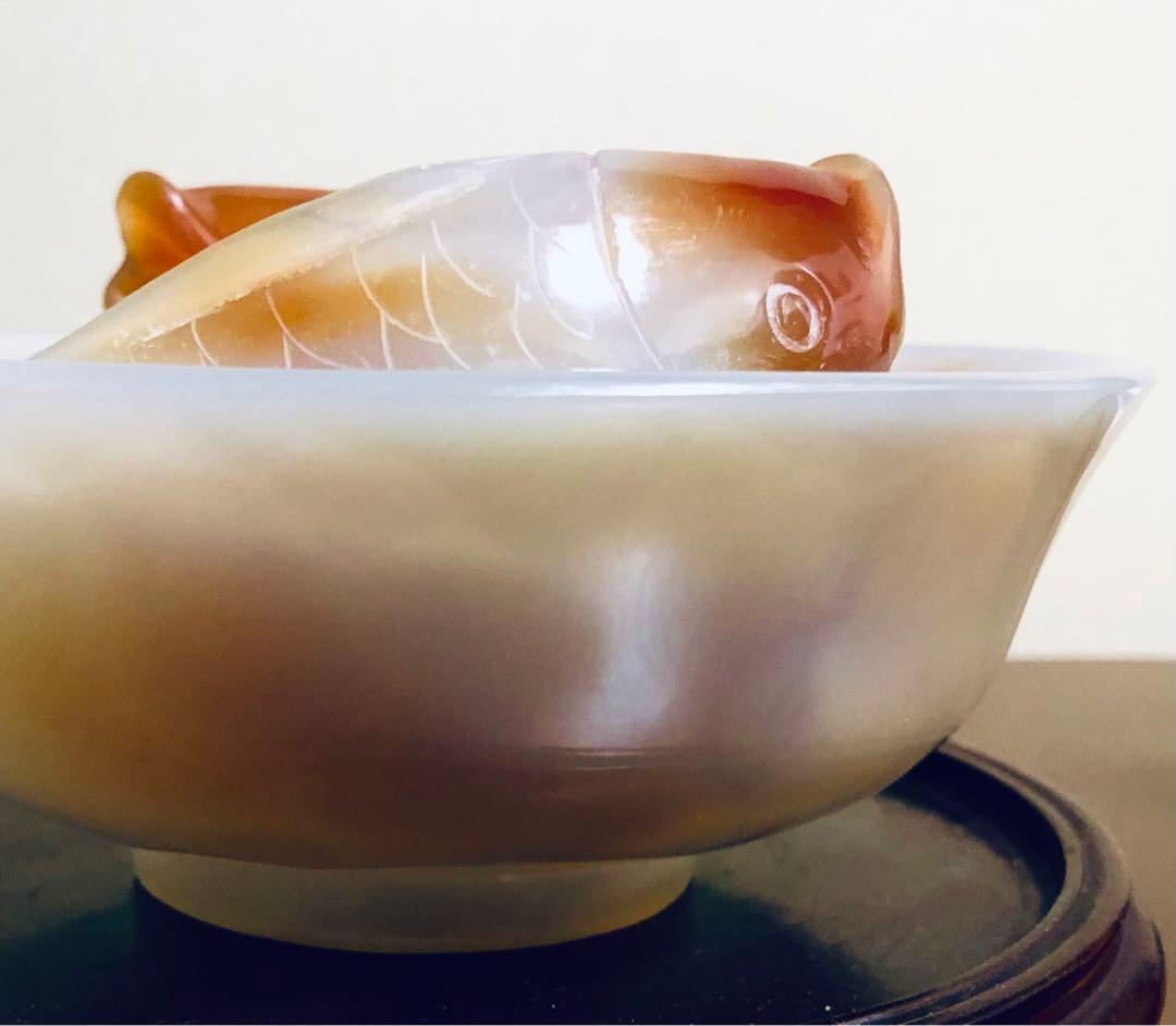 巧色玉椀　本瑪瑙　 天然石　刳抜　一本彫り　中国骨董