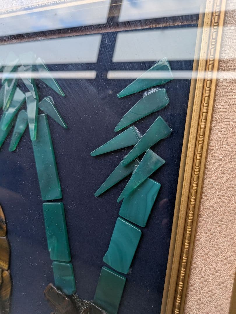 天然石虎アート作品 大きなサイズ　宝石画　タイガーアイ