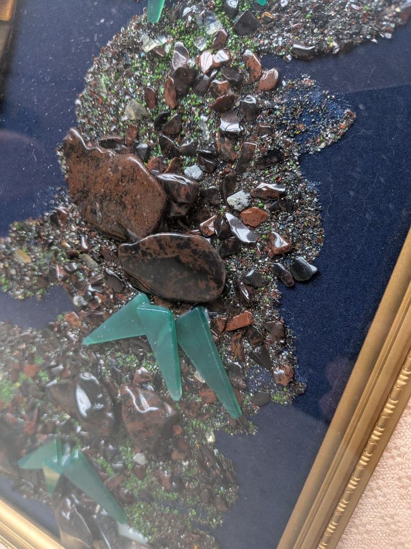 天然石虎アート作品 大きなサイズ　宝石画　タイガーアイ