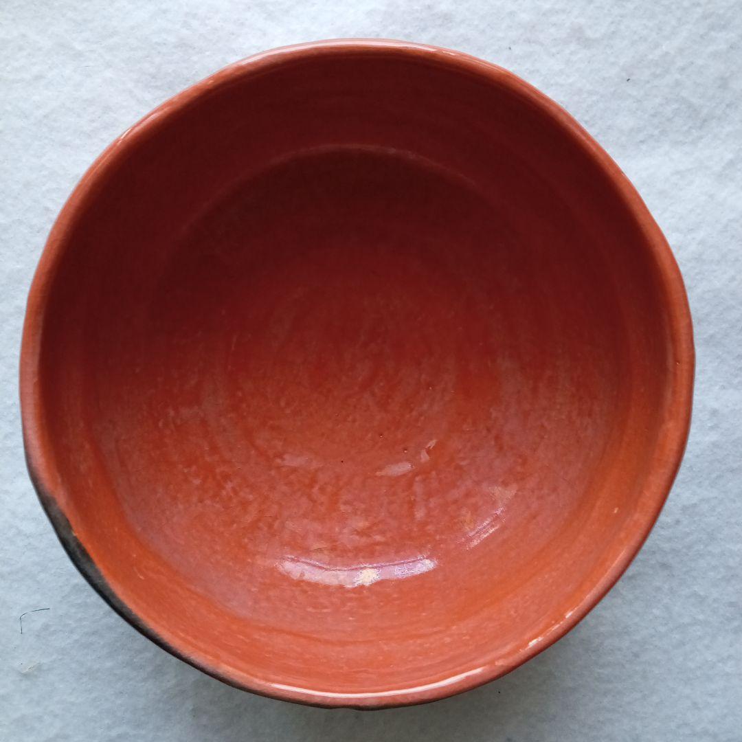 伊東桂楽　稲妻絵 赤楽平茶碗　桂窯　真田紐　茶道具