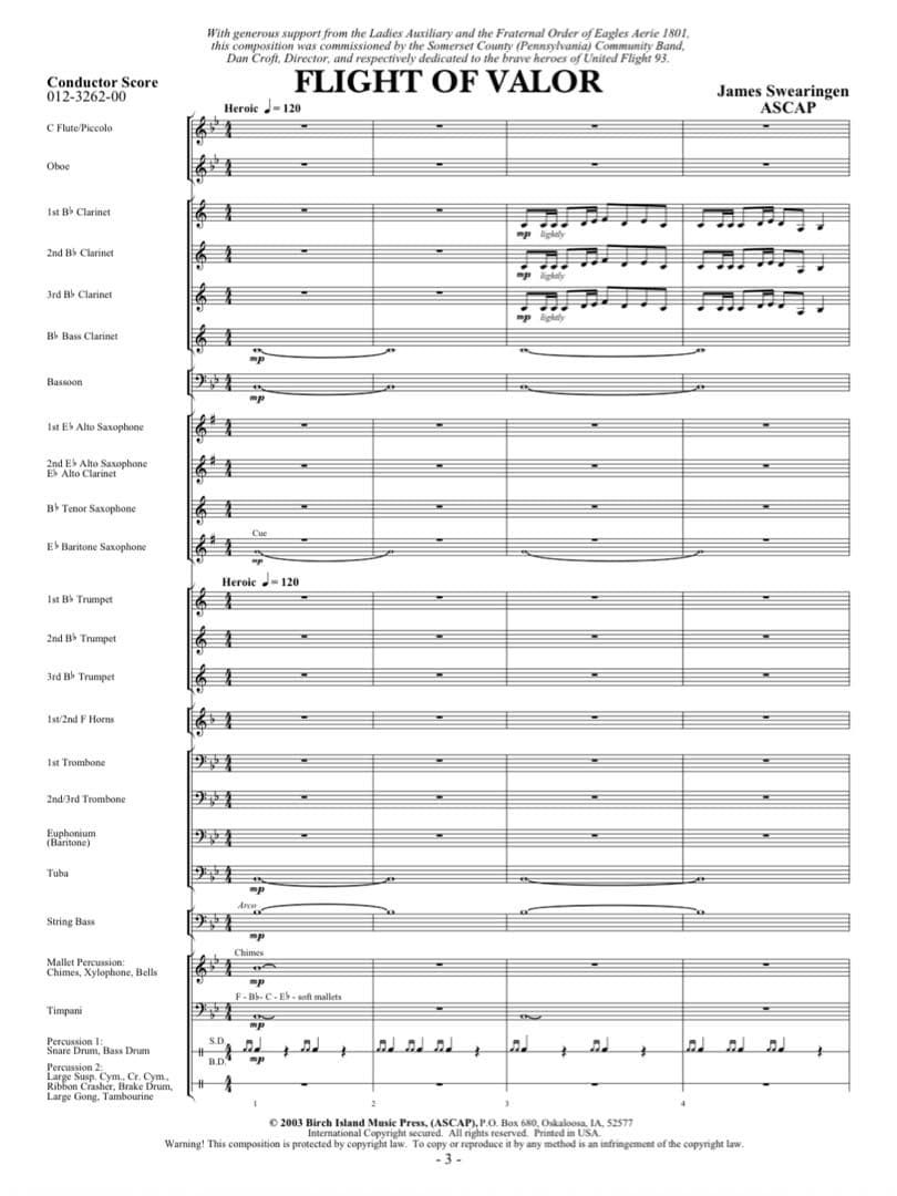勇敢な飛行ジェイムズ・スウェアリンジェン　Flight of Valor 吹奏楽