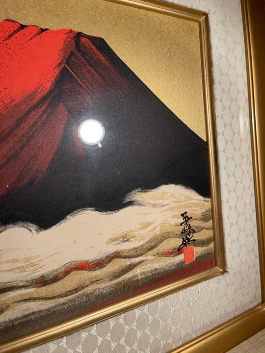 赤富士　漆芸額