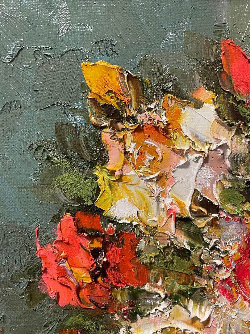 「真作」渡部ひでき「薔薇」静物画　油彩画　額装　サイン有り　F6号