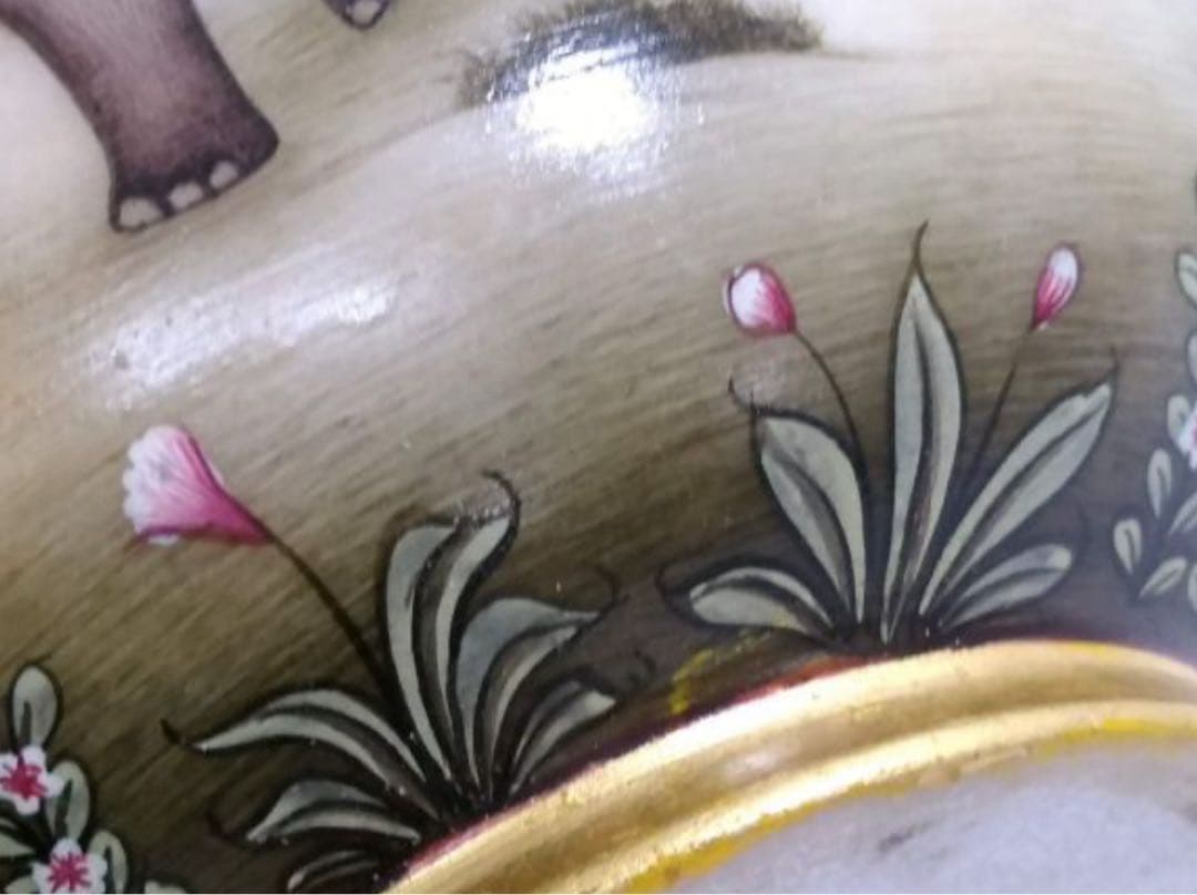 定価25,000円 手描き 象細密図 大理石 小物入 金彩仕上げ マハラジャ様式