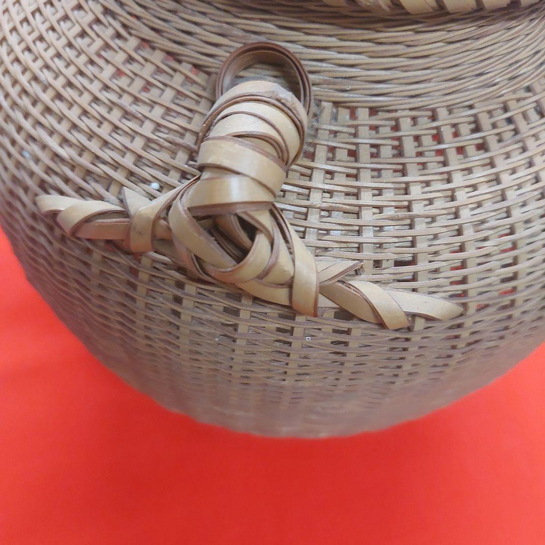 福田竹勇斎　竹製 壺型 花入 高さ約26cm 古物 傷 汚れあり 昭和レトロ