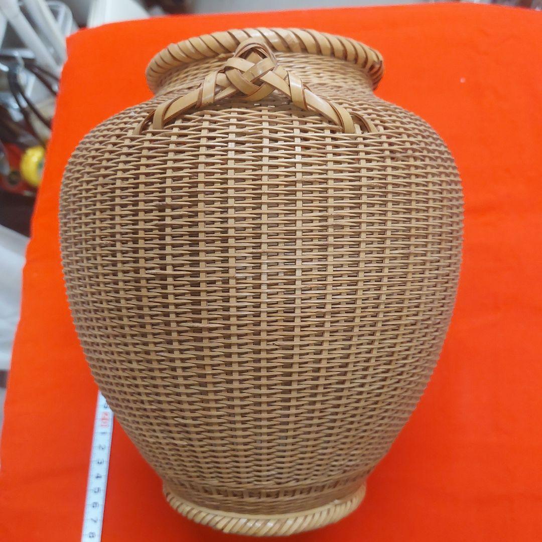 福田竹勇斎　竹製 壺型 花入 高さ約26cm 古物 傷 汚れあり 昭和レトロ
