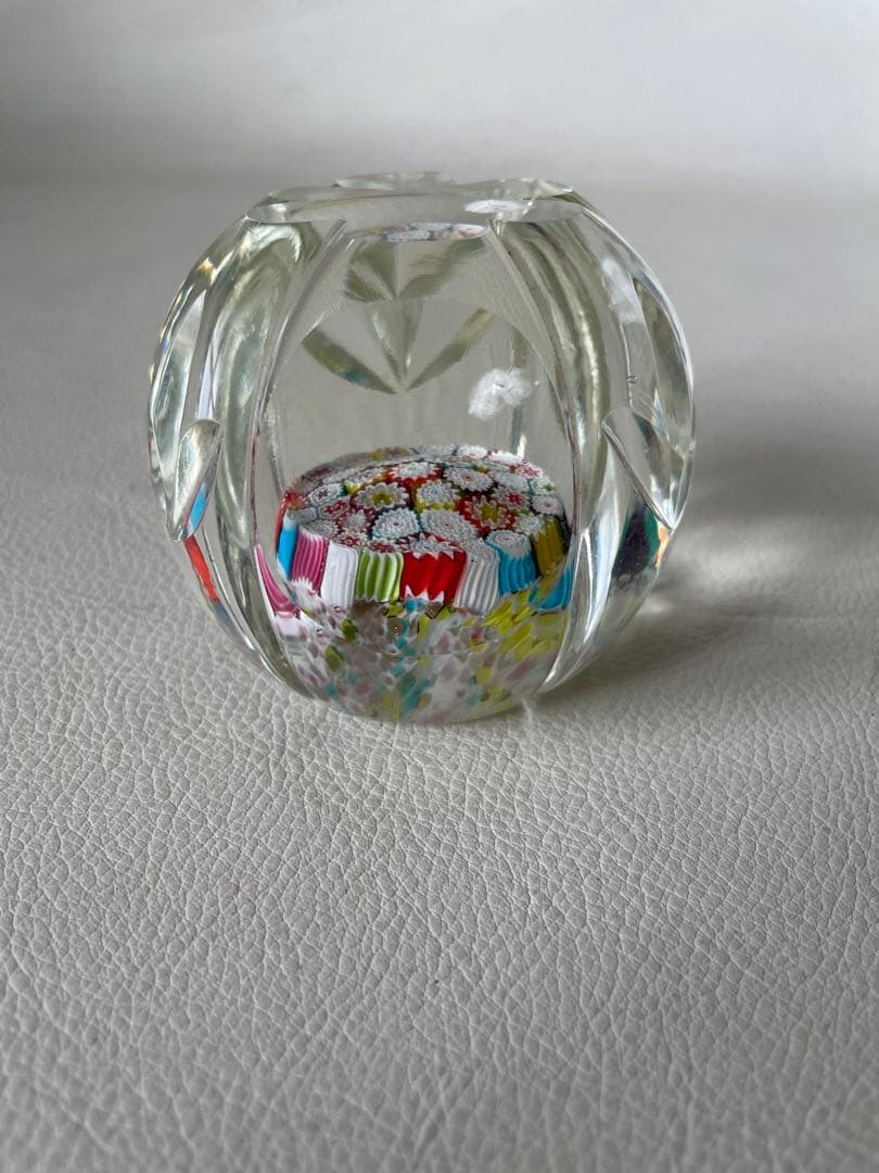 ムラノガラス ベネチアンガラス ペーパーウエイト 文鎮 ミルフィオリ 花柄カット