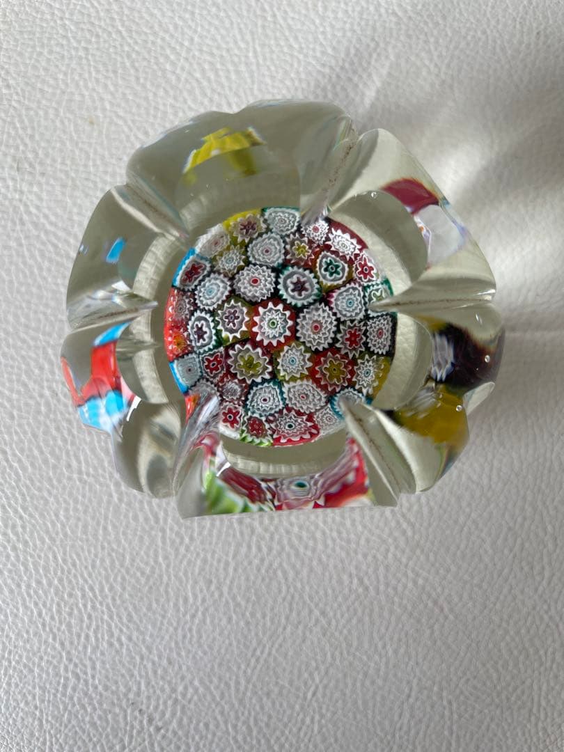 ムラノガラス ベネチアンガラス ペーパーウエイト 文鎮 ミルフィオリ 花柄カット