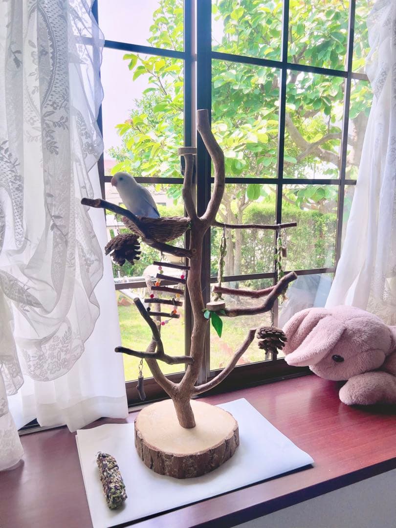 天然木製ツリー型止まり木　高65cm バードアスレチック ジム 小鳥　ブランコ