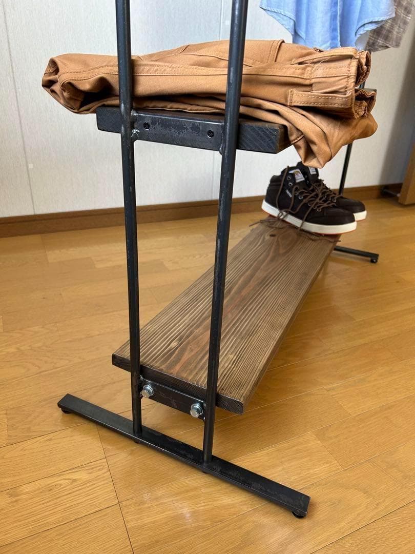 ハンガーラック　アンティーク風　ハンドメイド　2段棚　アイアン家具