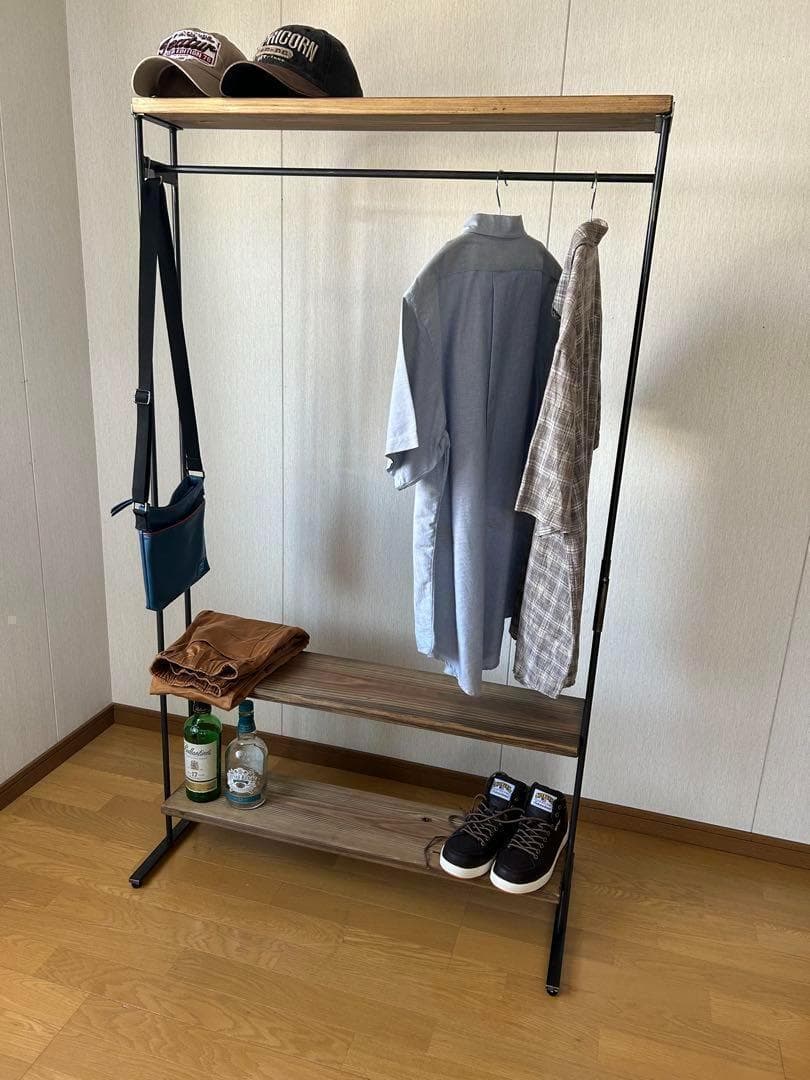 ハンガーラック　アンティーク風　ハンドメイド　2段棚　アイアン家具