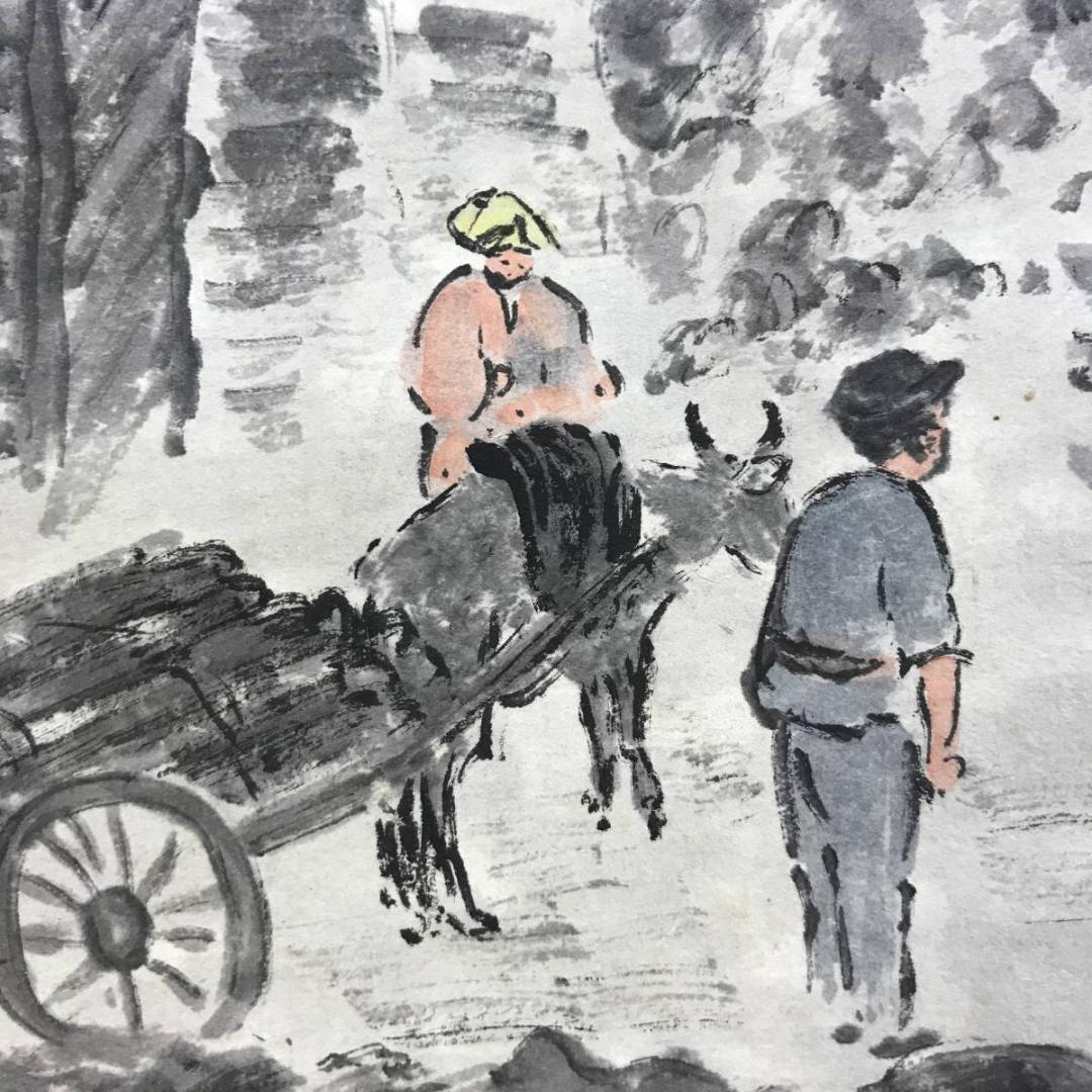 真作/門田佳堂/薪割り作業図/山水図/人物図/掛軸/名家伝来/AE-119