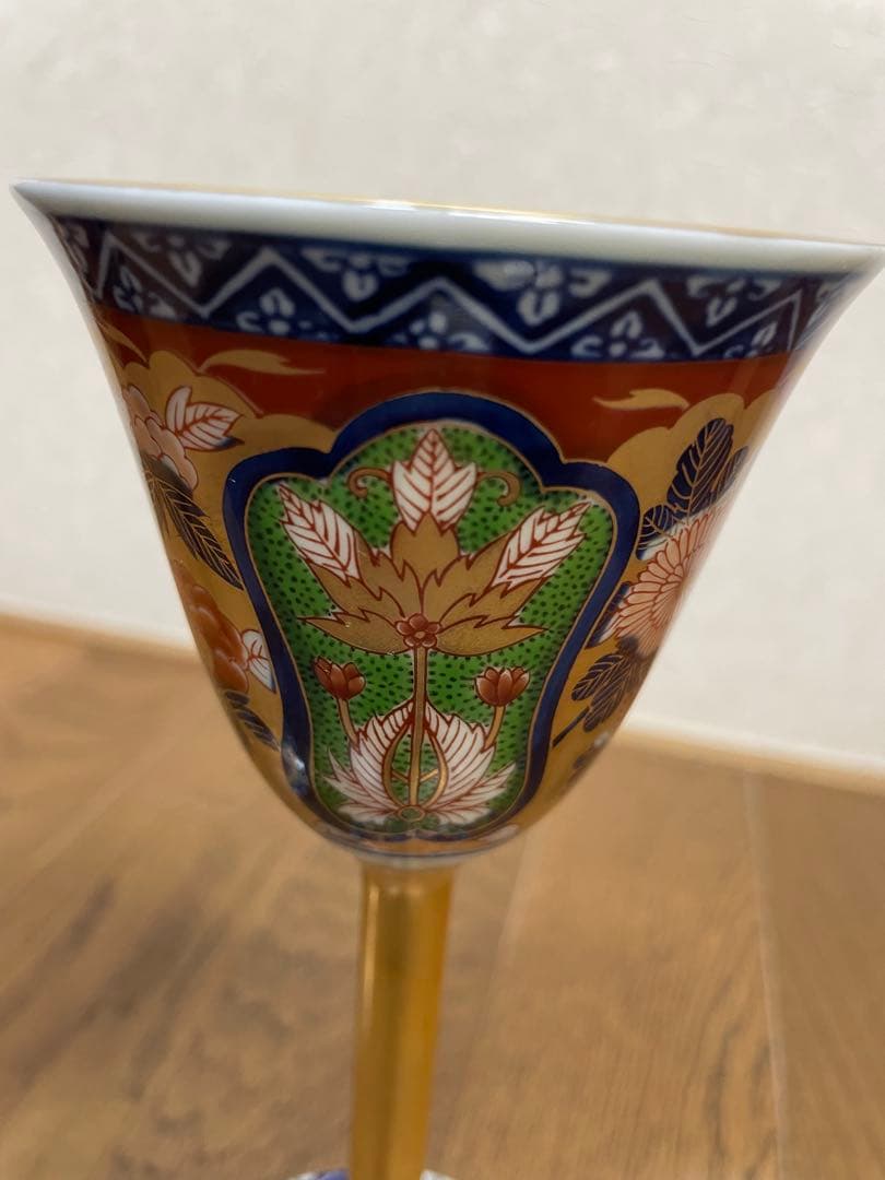 其泉作　極錦金彩古伊万里　日肥 其泉作　昭和年製　ペアワインカップ