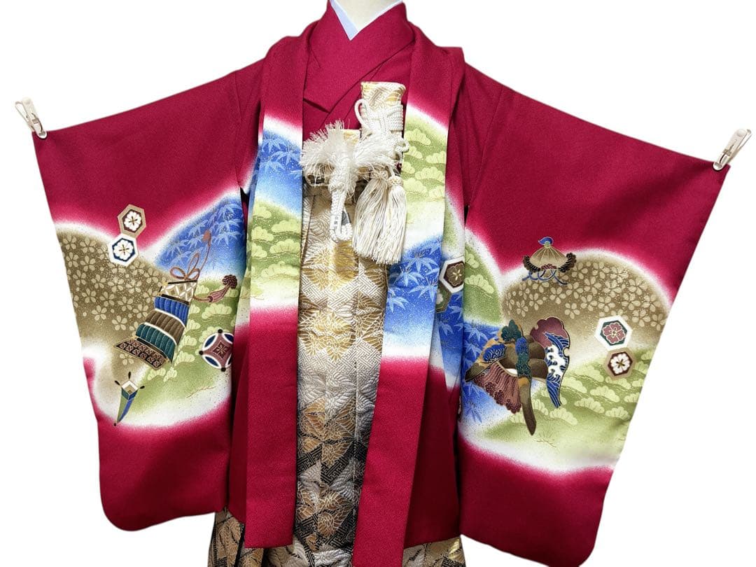 変わり色赤紫♡七五三　大きめ5歳　7歳　男の子　フルセット　一式　兜