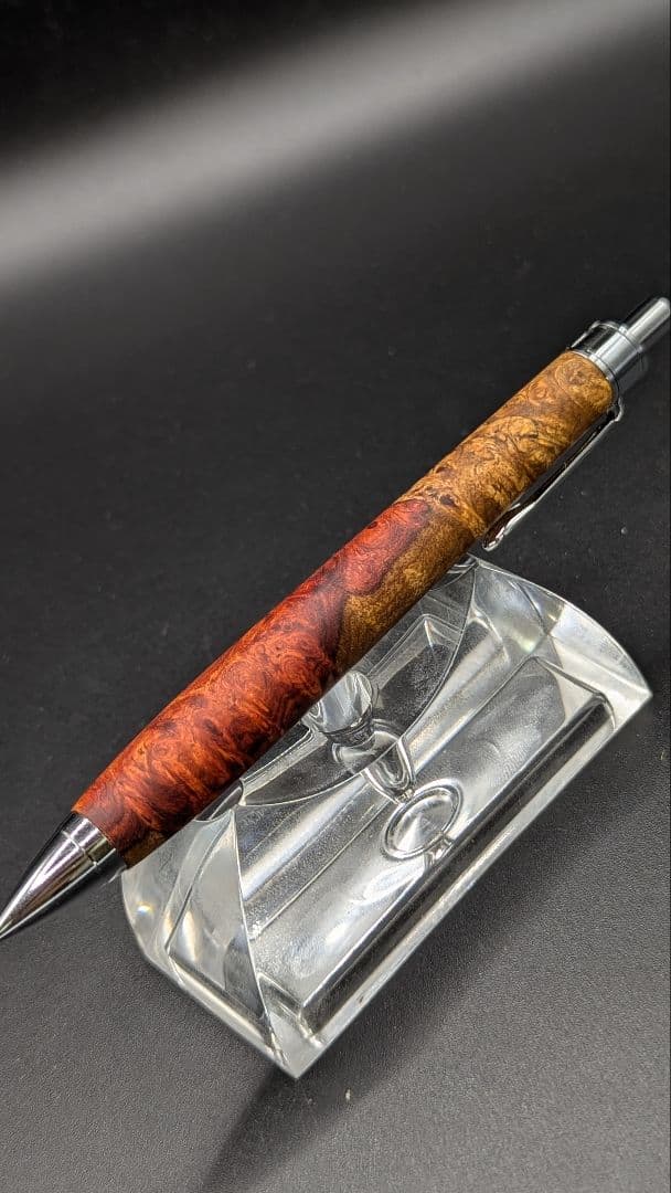 382ペン工房翌檜　本花梨　紅白　瘤杢　木軸シャーペン　ボールペン