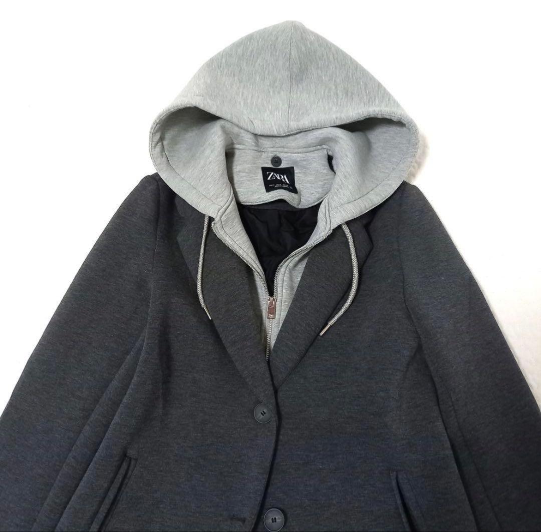 美品⭐︎ZARA デタッチャブルフードコート ロング チェスター コントラストXL