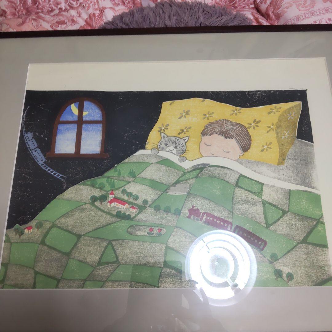 一月セール 版画絵額 孫お休みなさい