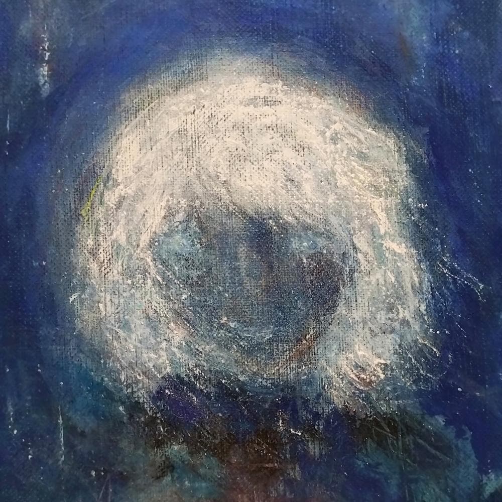 内野隆文　冬の旅　絵画　肖像画　キャンバスにアクリル　サムホール　現代美術　額縁