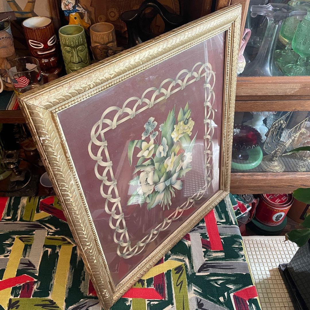 希少品！大型50's〜アメリカアンティーク　お花の壁掛け　USAヴィンテージ雑貨
