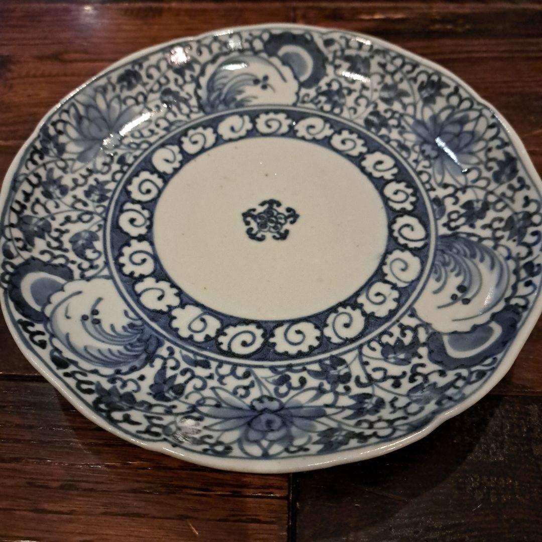 古伊万里　6寸皿　染付　角福　5客　呉須　五弁花　ブルー　有田焼