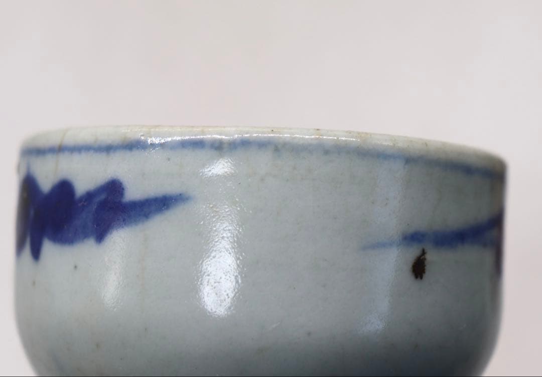 李朝　染付　お碗　木箱入　アンティーク　送料込み1211