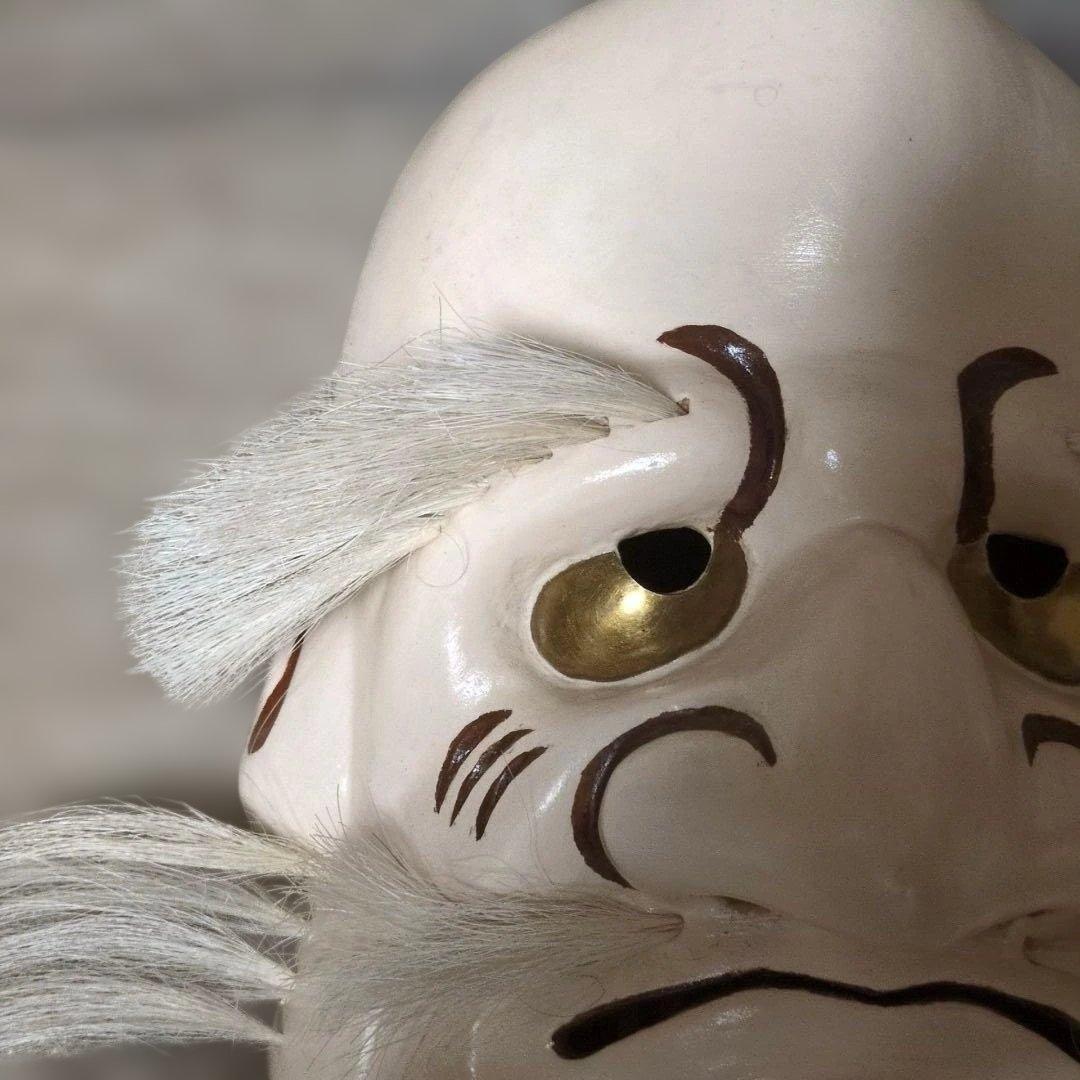備中神楽面 翁面 上田春山 作 木製 髭付き