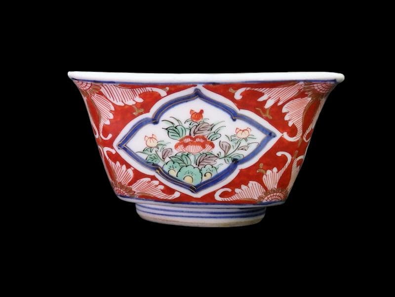 大聖寺伊万里　唐獅子牡丹の図　四方角向付　５客　N1114AS-CZy