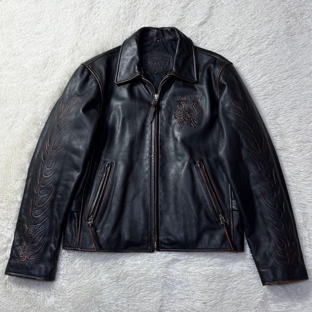 美品⭐️Wind Armor 茶芯 立体スカル&ファイヤーパターン ライダース