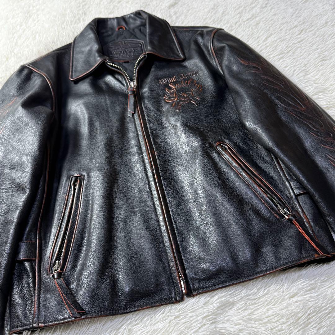 美品⭐️Wind Armor 茶芯 立体スカル&ファイヤーパターン ライダース