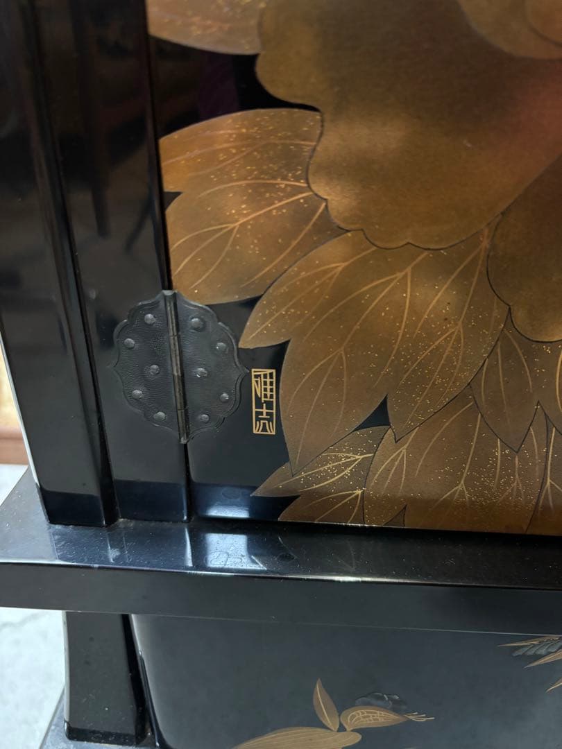 セール　井波唯志　輪島塗　梨地　蒔絵　牡丹　茶棚　金蒔絵　細密　螺鈿　日展作家