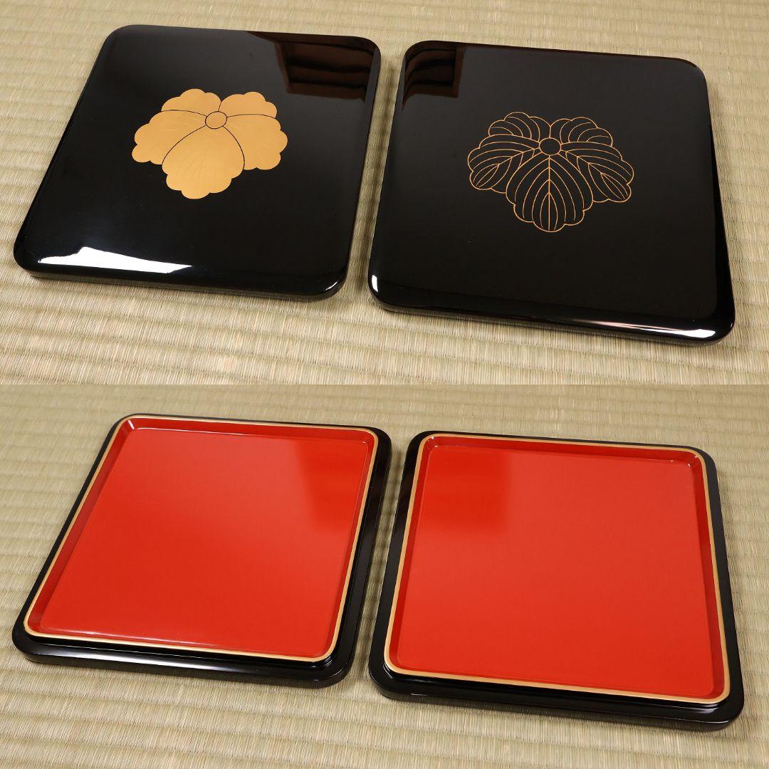 輪島塗 久保田春光堂 蔦家紋 四段重 重台 金蒔絵 黒塗 木製 重箱【MA673