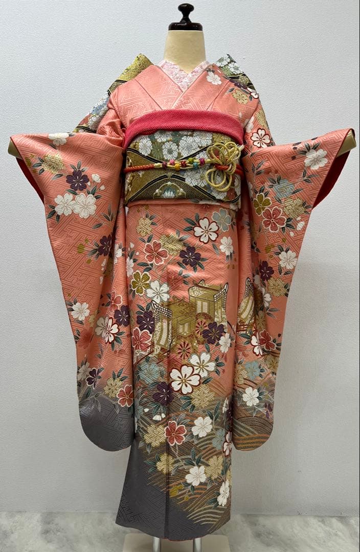 小柄な方に　振り袖　フルセット　別誂長襦袢付　ピンク　成人式　金彩　刺繍　707