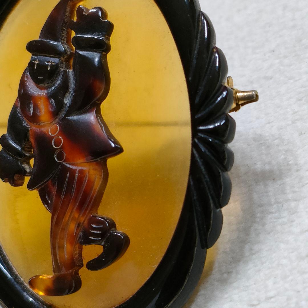 2AG75　本べっ甲鼈甲　ブローチ　ピエロ　美品稀少