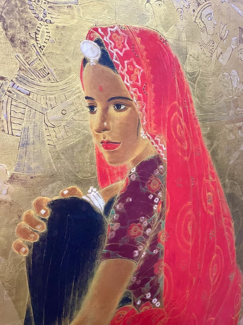 石踊紘一『パドマ (蓮華)』30号 油彩 日本画 額装済み インド美人 蓮の花