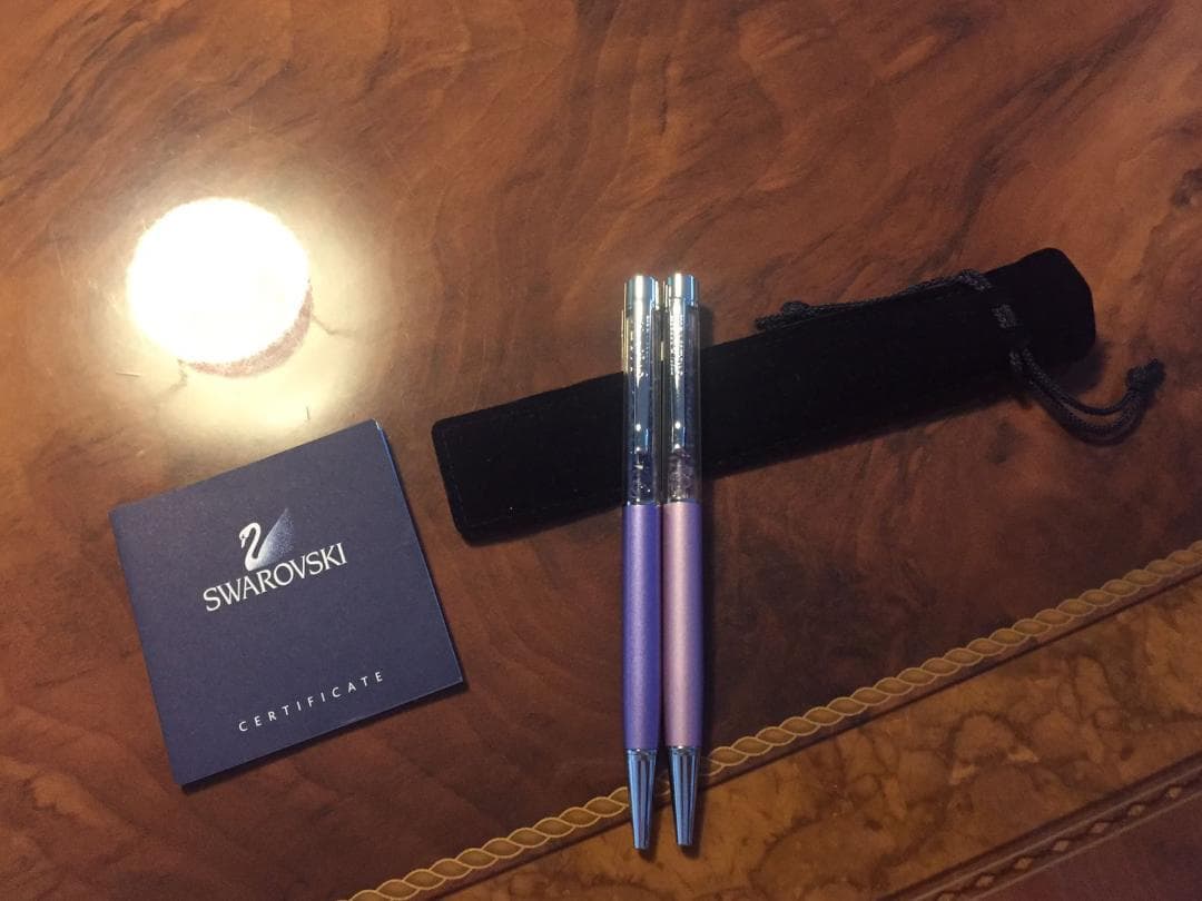 新品未使用スワロフスキー・ボールペン２本セット・ローゼ&パープル・付属ポーチ付
