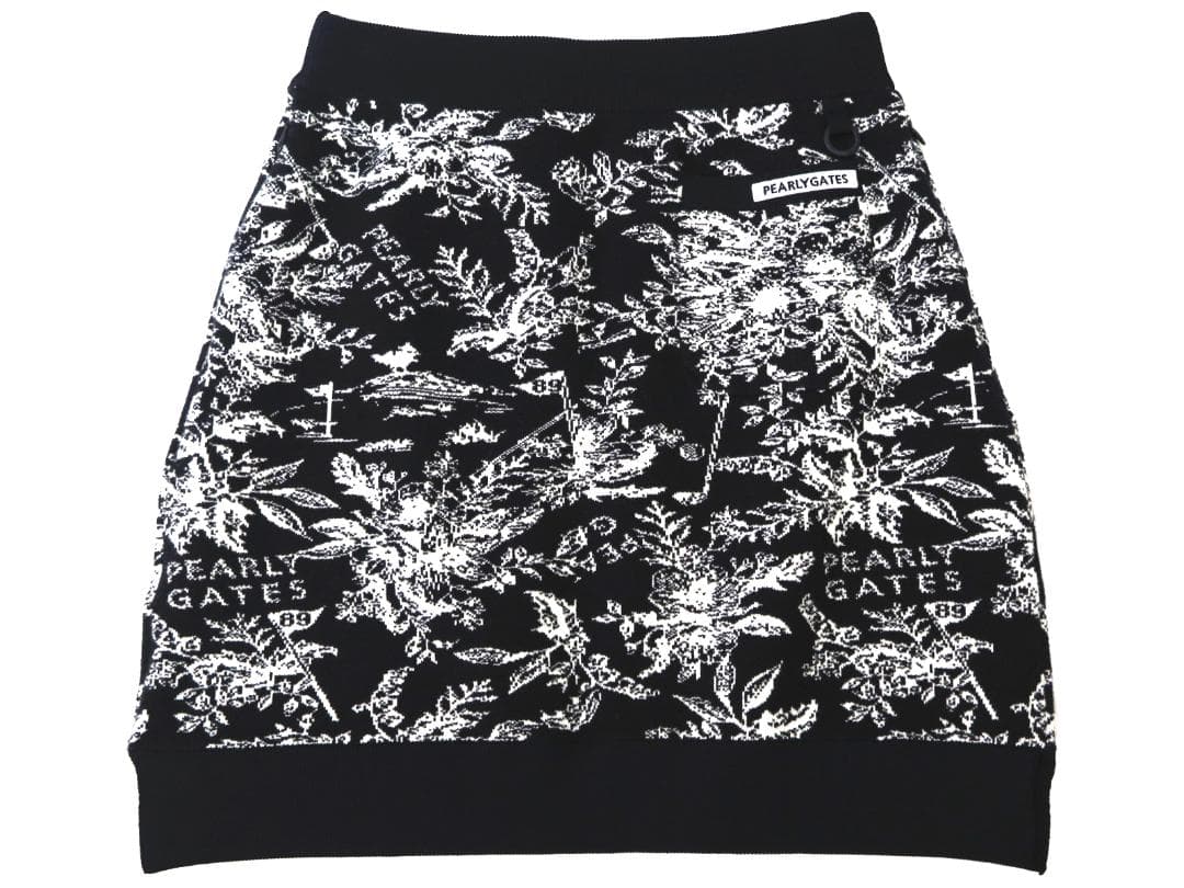 新品● パーリーゲイツ ●ウォームコットン 花柄 ニットスカート　濃紺/M