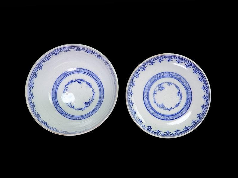 古伊万里　金襴手　若松に梅　舞鶴の図　大振蓋茶碗　２客　E170AS-fbtg