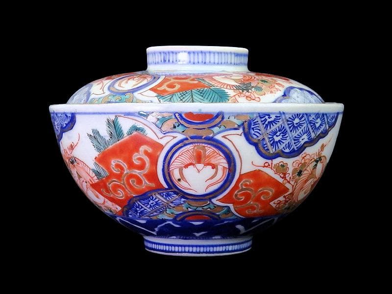 古伊万里　金襴手　若松に梅　舞鶴の図　大振蓋茶碗　２客　E170AS-fbtg