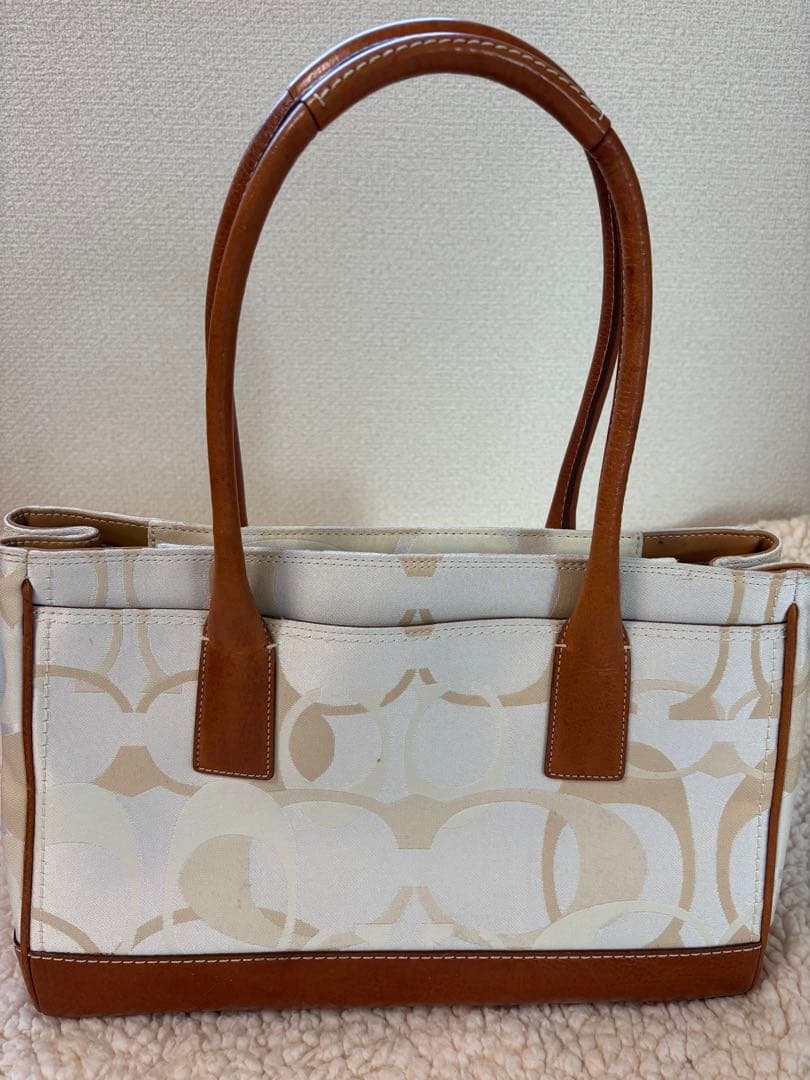 トートバッグ ホワイト/ベージュ 合成皮革